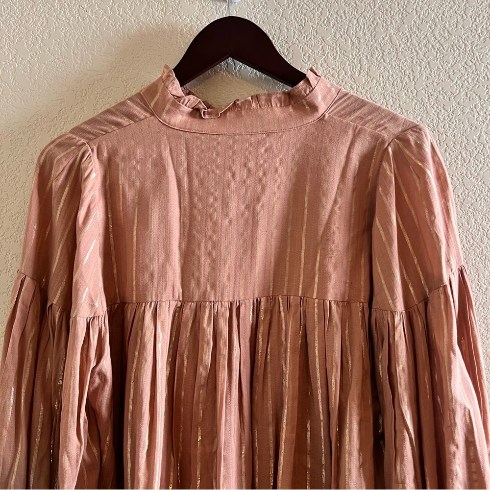 Shona Joy Boho Balloon Sleeve Gold Metallic Blouse Size 8 - Picture 10 of 11